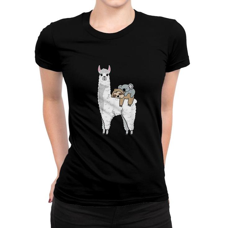 Patronus Sloth And Koala On Llama Alpaca Women T-shirt
