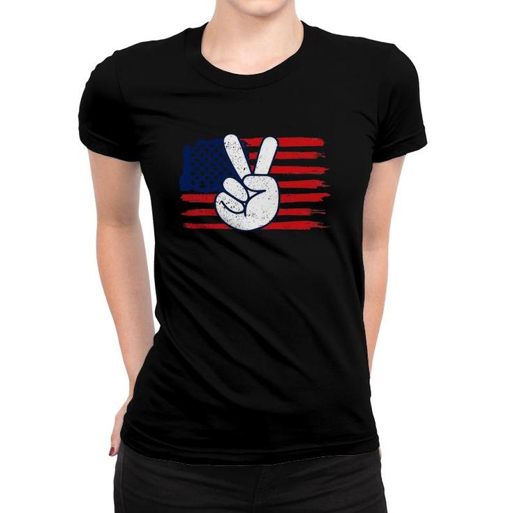 Peace Sign American Flag Baby Girl Boy Independence Day Women T-shirt