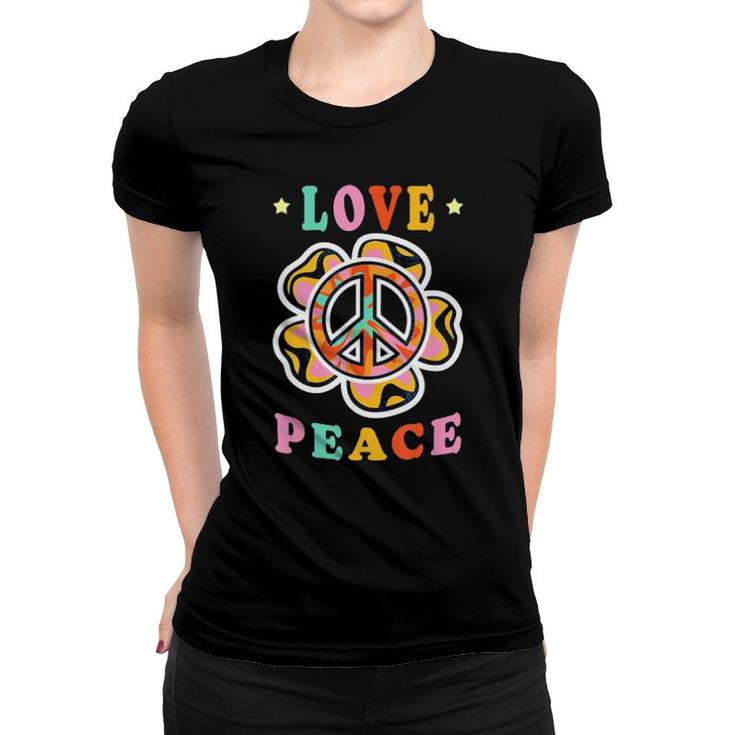 Peace Sign Flower Love Peace Hippie Costume 60S 70S Tee  Women T-shirt