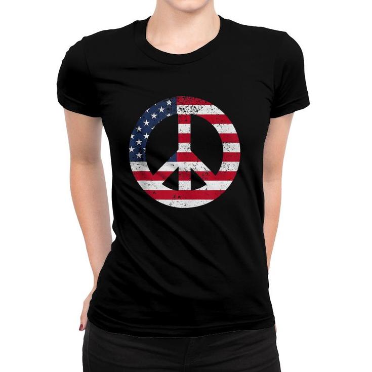 Peace Sign  Patriotic Usa Flag Peace & Love Tank Top Women T-shirt