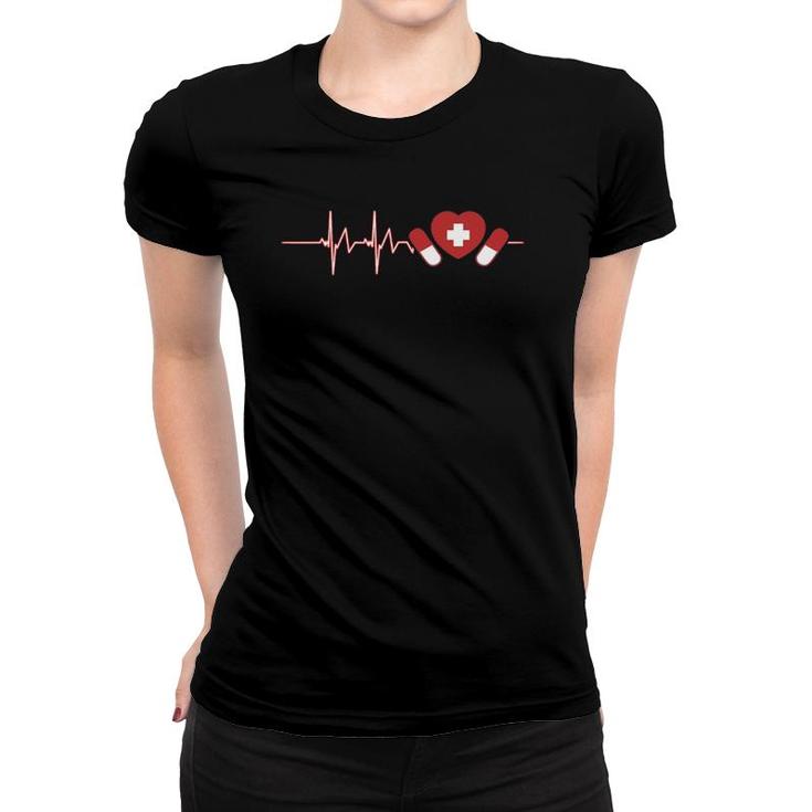 Pharmacist Pharm Tech Medicine Nurse Druggist Heartbeat Women T-shirt