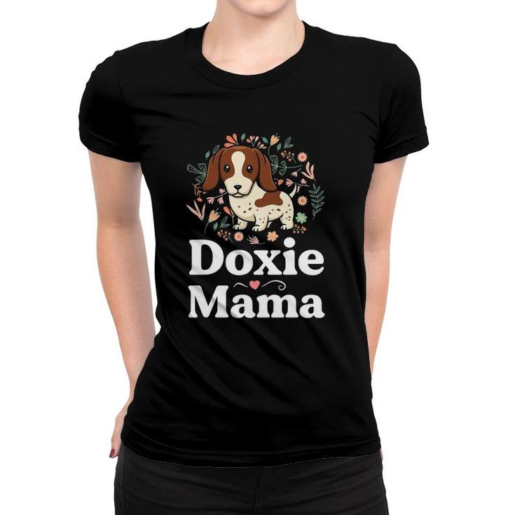 Piebald Dachshund Mom  Doxie Mama Floral Dog Lover Women T-shirt