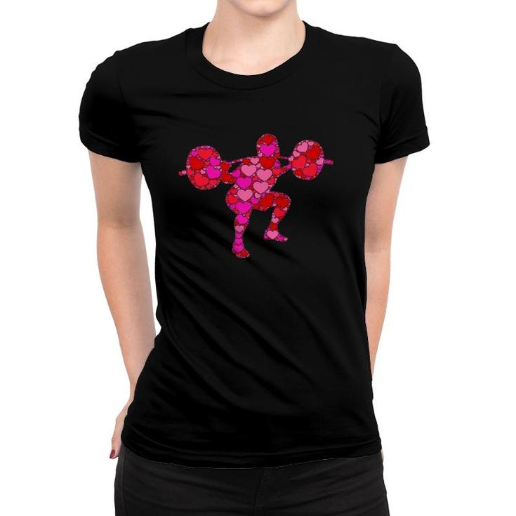 Pink Red Heart Valentine's Day Gift For Weight Lifter Gym  Women T-shirt