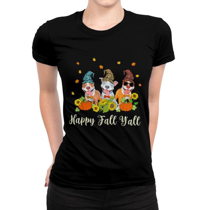 Pitbull Dogs Happy Fall Y'all Halloween  Women T-shirt