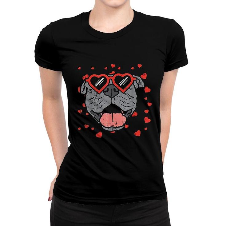 Pitbull Face Heart Glasses Women T-shirt