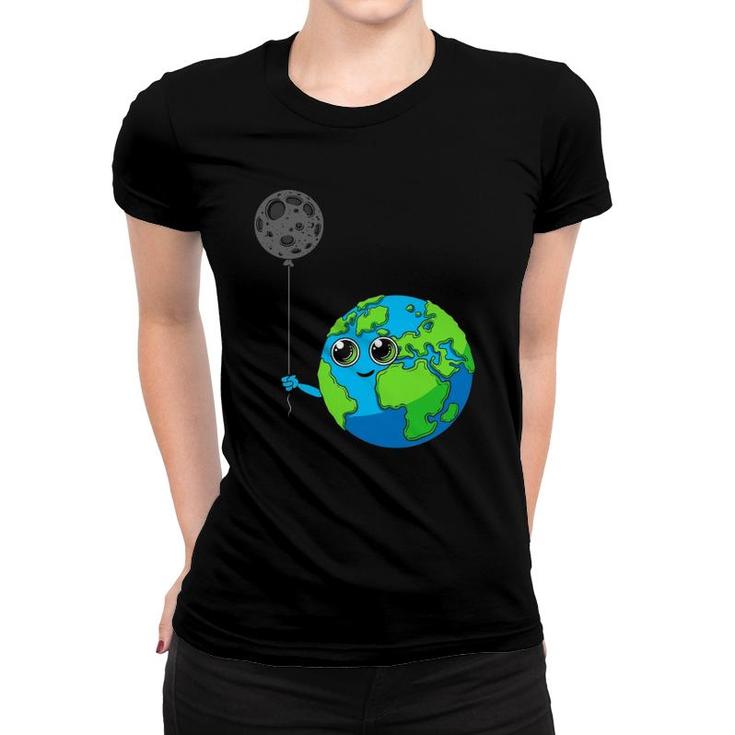 Planet Earth Galaxy Moon Balloon Astronomy Space Women T-shirt