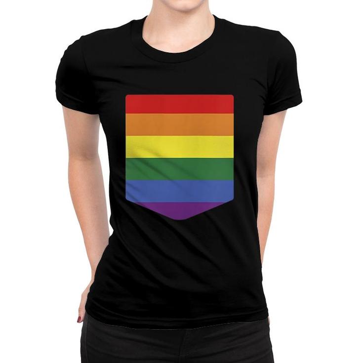 Pocket Rainbow Flag Print Retro Gay Lgbt Pride Month Support  Women T-shirt