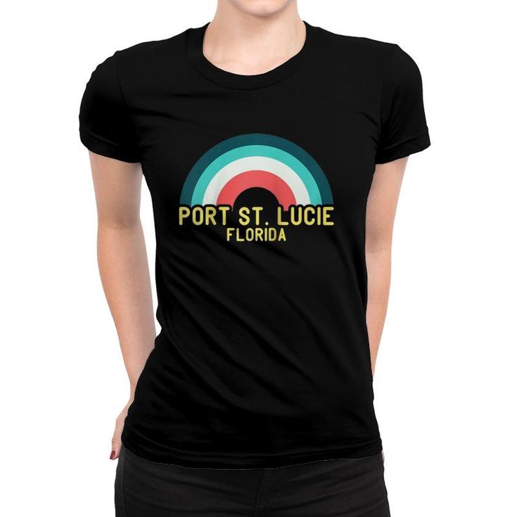 Port St Lucie Florida Vintage Retro Rainbow Raglan Baseball Tee Women T-shirt