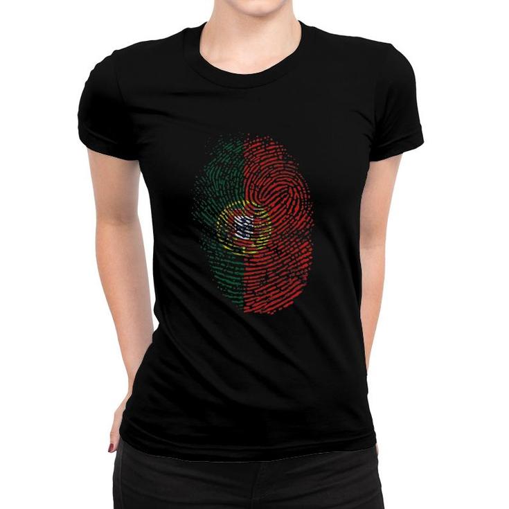 Portuguese Fingerprint Patriotic Portugal Flag Women T-shirt