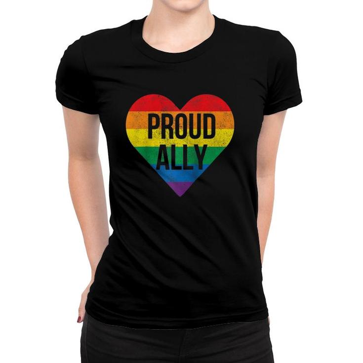 Proud Ally Gay Pride Month Lgbtq Flag Cute Heart Vintage Raglan Baseball Tee Women T-shirt