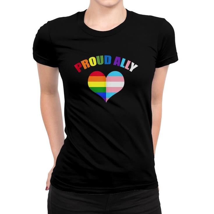 Proud Ally Lgbt-Q Gay Pride Transgender Heart Rainbow  Women T-shirt