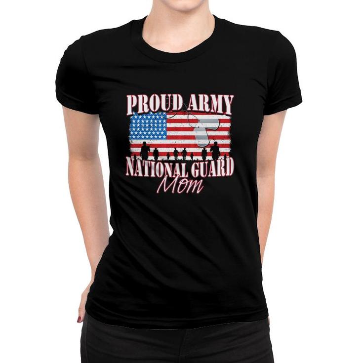 Proud Army National Guard Mom Dog Tag Flag  Mothers Day Women T-shirt