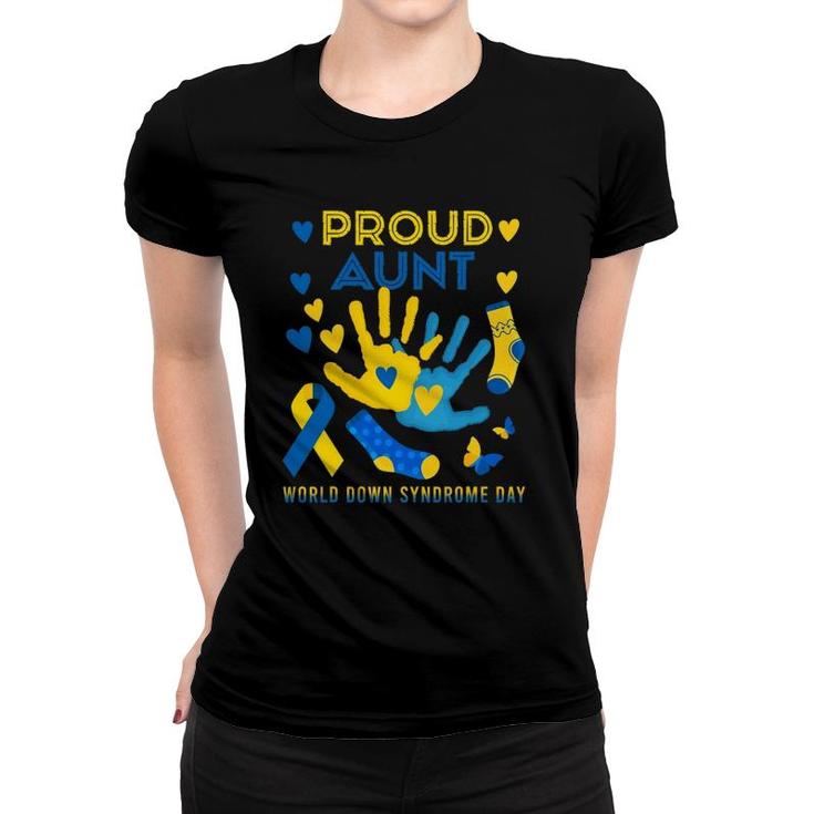 Proud Aunt T21 World Down Syndrome Awareness Day Ribbon Women T-shirt
