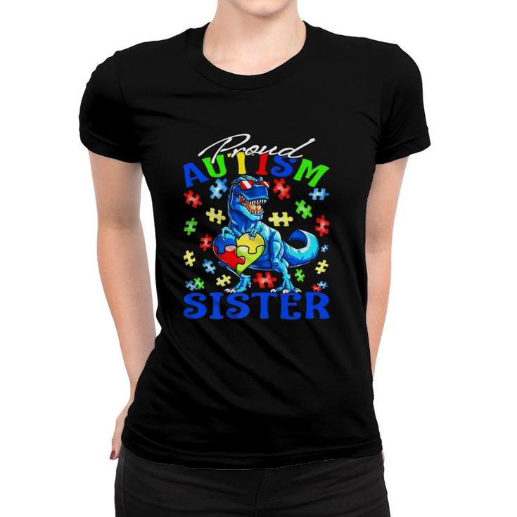 Proud Autism Sister Dinosaur Autism Awareness  Women T-shirt