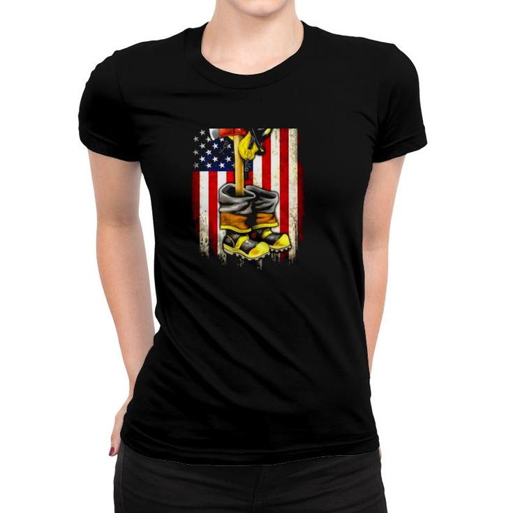 Proud Firefighter Uniform American Flag Women T-shirt