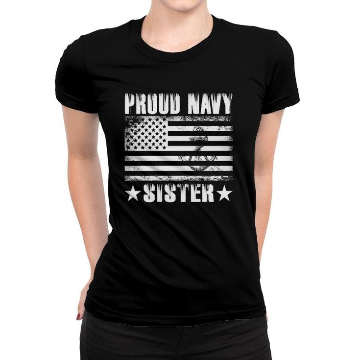 Proud Navy Sister Usa Flag Retro Vintage Military Proud  Women T-shirt