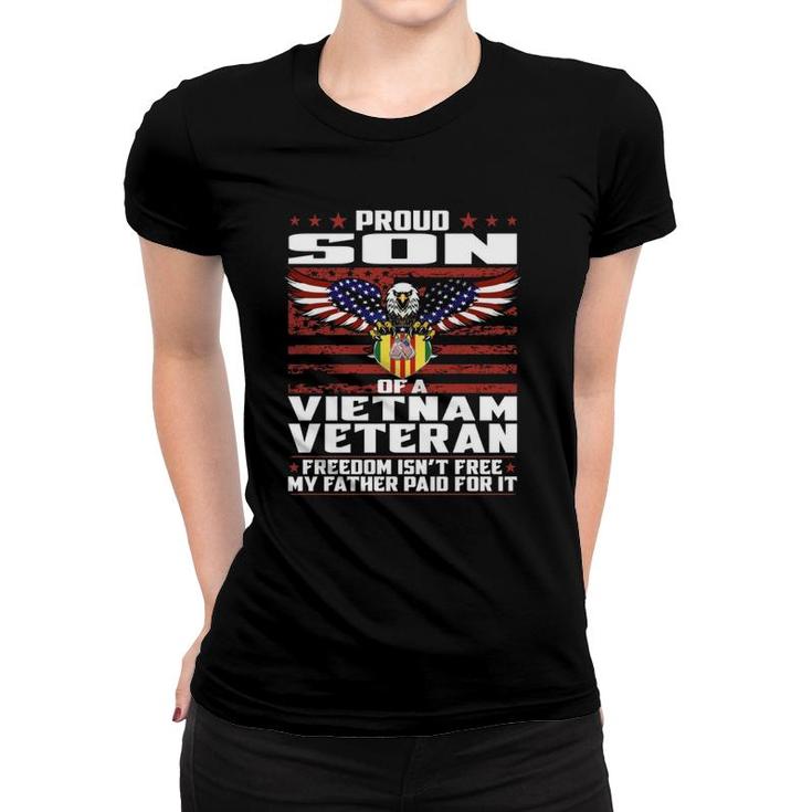 Proud Son Of A Vietnam Veteran Ribbon Military Family Gift  Women T-shirt
