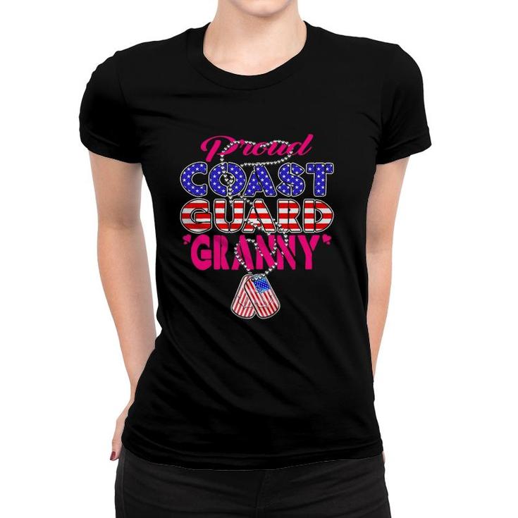 Proud Us Coast Guard Granny Dog Tags Military Grandmother Women T-shirt