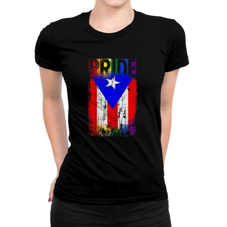 Puerto Rico Rican Gay Pride Flag Lgbtq Boricua Distressed Women T-shirt