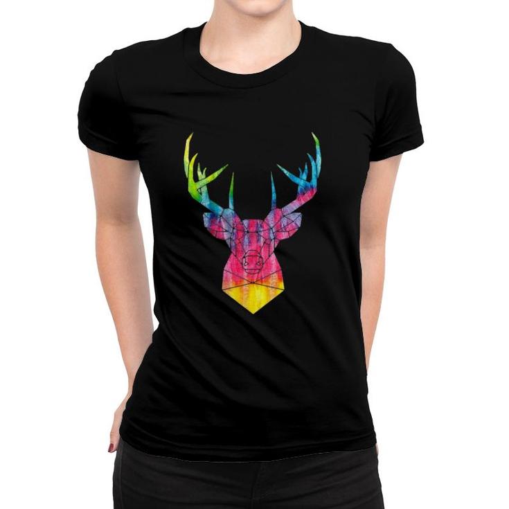 Rainbow Hippie Art Buck Wildlife Deer Hippy Trippy Tie Dye Women T-shirt