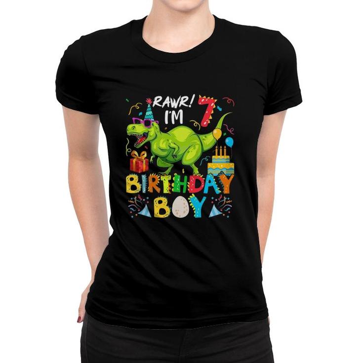 Rawr I'm 7Th Birthday Boy Dinosaurrex 7 Years Old Women T-shirt