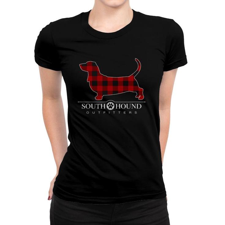Red Buffalo Plaid Basset Hound Dog Women T-shirt
