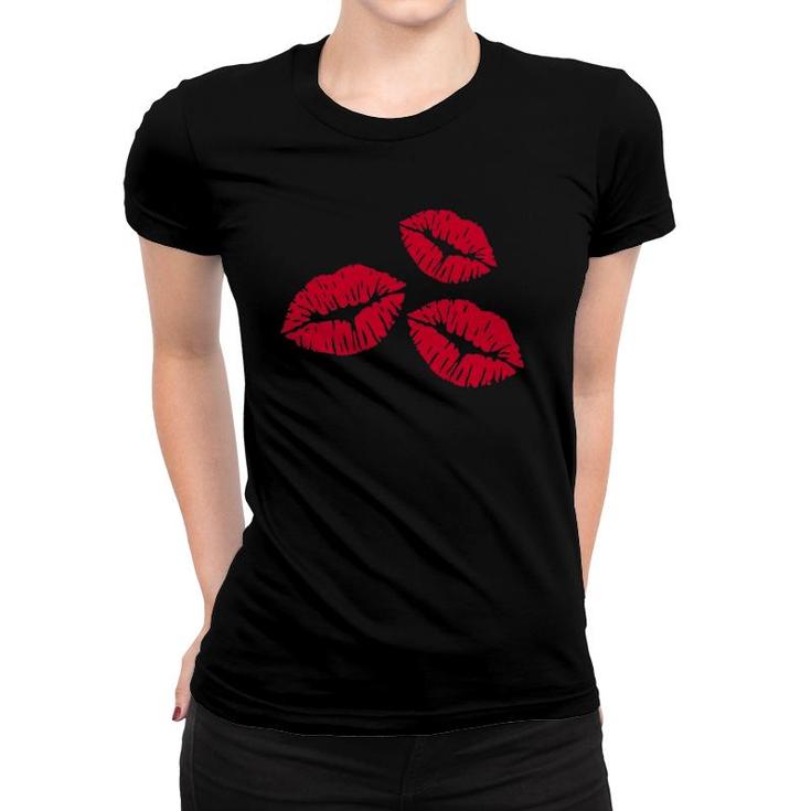 Red Kisses Lips Lipstick Gift Women T-shirt