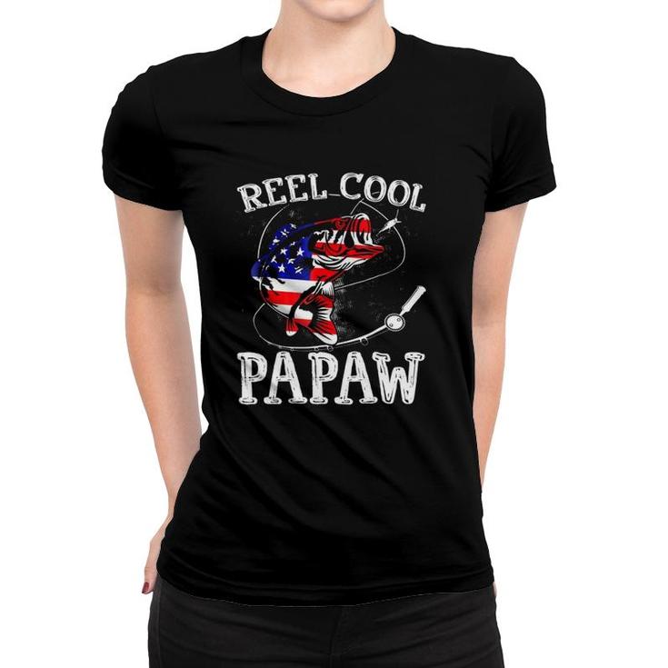 Reel Cool Papawfunny 4Th July Usa Flag Fishing Gifts Women T-shirt