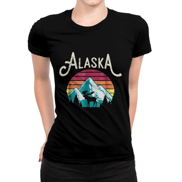 Retro Alaska Ak Juneau Mountains Wildlife Moose Women T-shirt