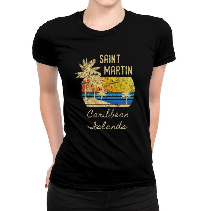 Retro Cool St Martin Caribbean Islands Distressed Sunset Women T-shirt