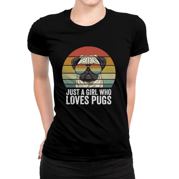 Retro Just A Girl Who Loves Pugs  Funny Pug Dog Gifts Women T-shirt