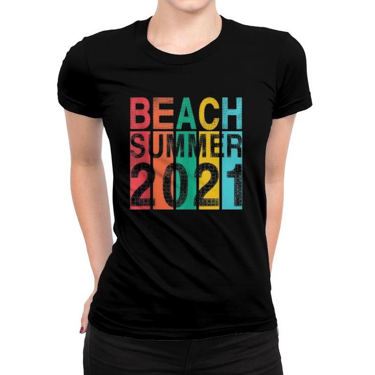Retro Vintage Beach Vacation Summer 2021 Sunset Stripe Wear  Women T-shirt