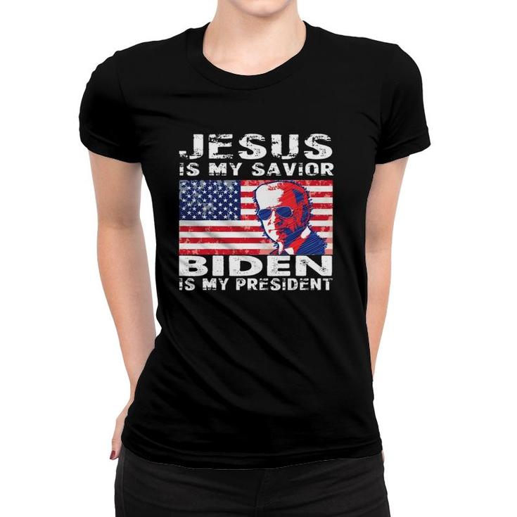 Retro Vintage Gift Jesus Is My Savior Biden Is My President Women T-shirt