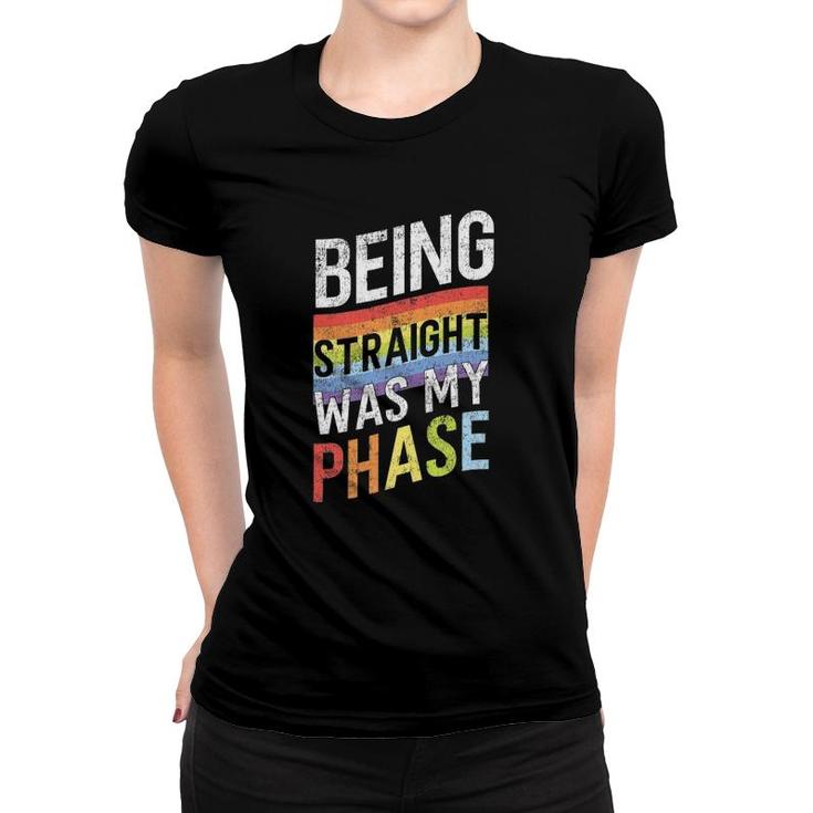 Retro Vintage Lgbt Pride Rainbow Being Straight Was My Phase Women T-shirt