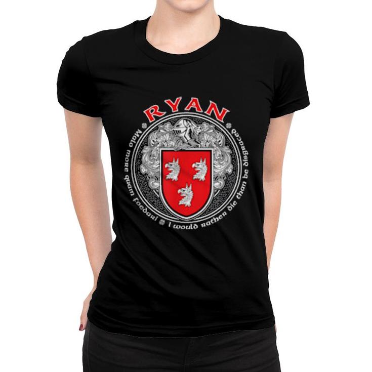 Ryan Family Crest Coat Of Arms  Women T-shirt