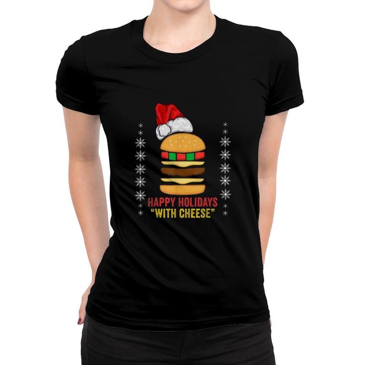 Santa Hamburger Happy Holidays With Cheese Christmas Sweater Women T-shirt