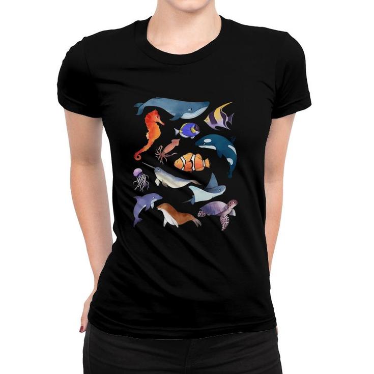 Sea Animals  Funny Ocean Marine Creatures Gifts Women T-shirt