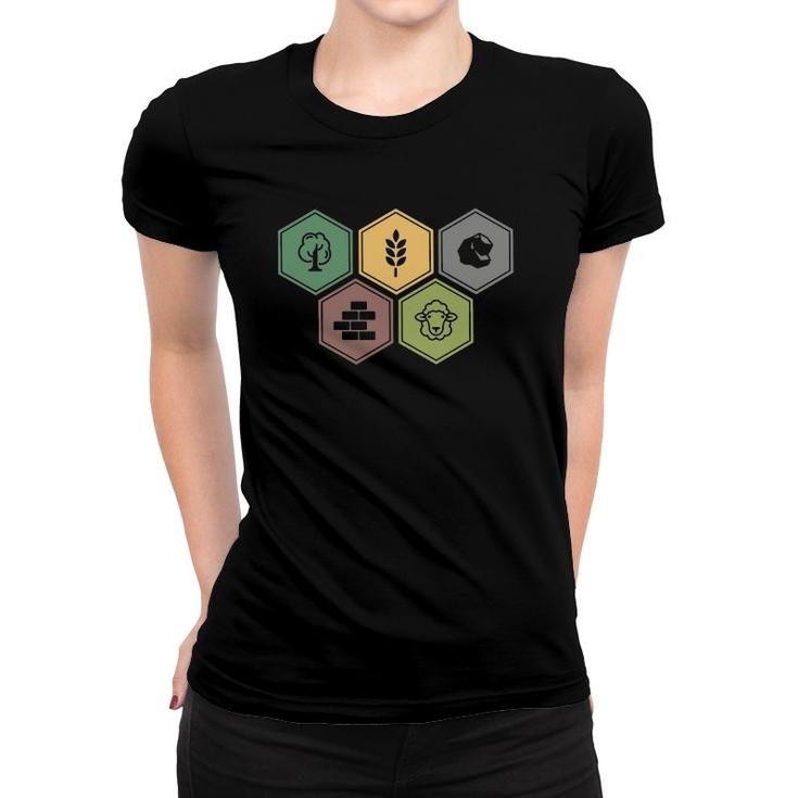 Settlers Board Game Inspired Minimalist Hex Design Women T-shirt