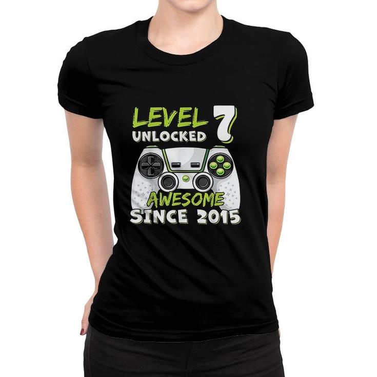 Seven 7yr BDay Son Boy Funny Gamer 7th 7 Years Old Birthday  Women T-shirt