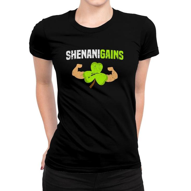 Shenanigains St Patrick's Day Workout Gym Gains Lift Women T-shirt