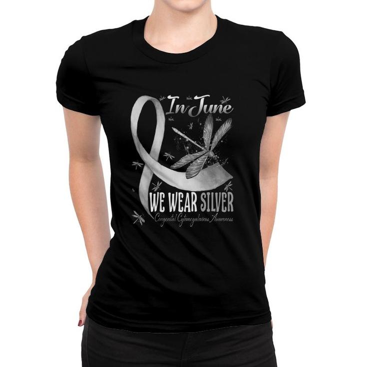 Silver Cmv Congenital Cytomegalovirus Awareness Dragonfly Women T-shirt