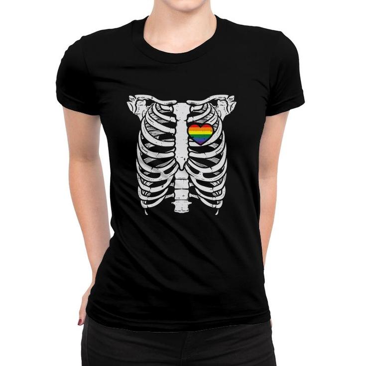 Skeleton Xray Ribs Halloween Heart Lgbtq Gay Pride Ally Women T-shirt