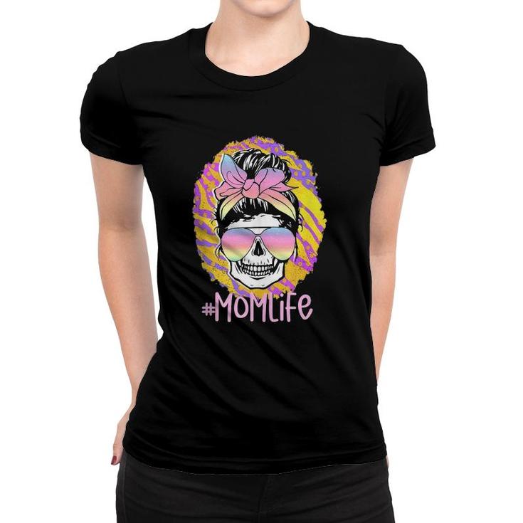 Skull Messy Bun Mom Life Bandana Pastel Ombre Sunglasses  Women T-shirt