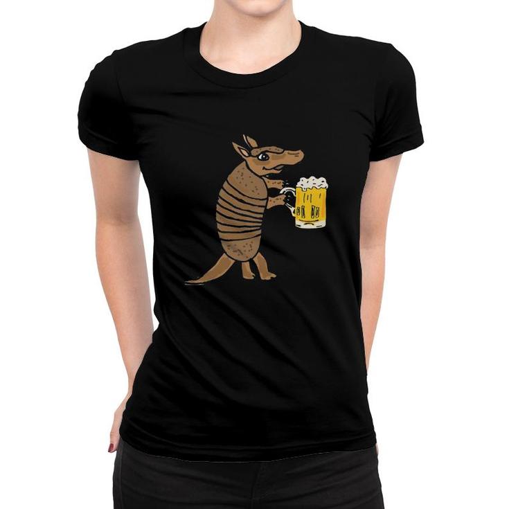 Smilemoretees Funny Armadillo Drinking Beer Women T-shirt