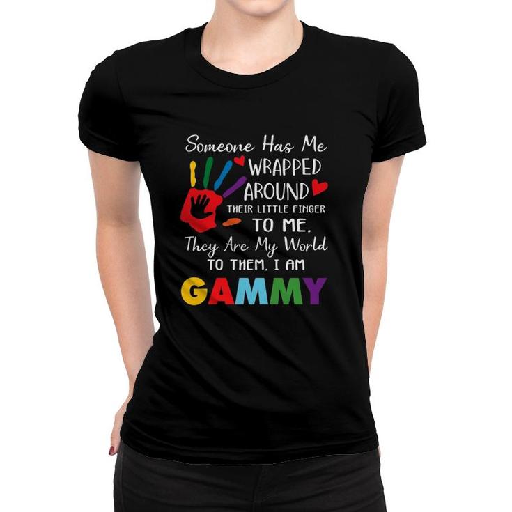 Someone Has Me Wrapped Arround Their Little Finger To Me Gammy Colors Hand Women T-shirt