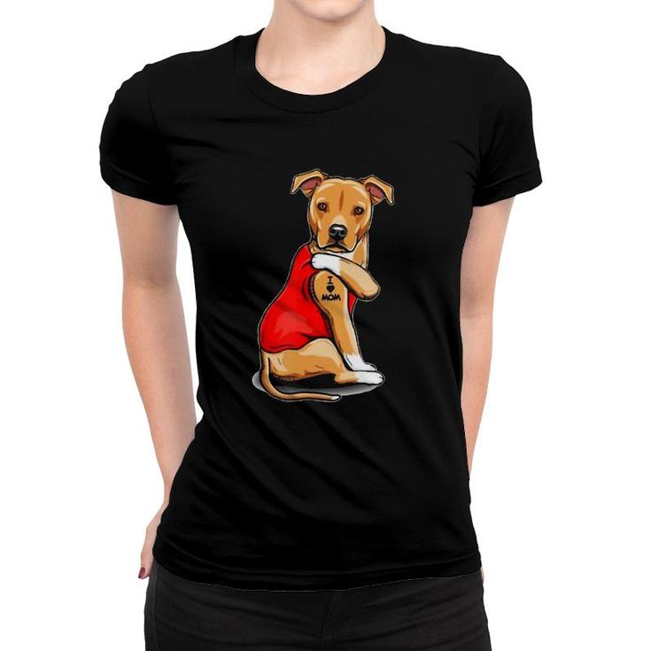 Staffordshire Bull Terrier Dog Tattoo I Love Mom Mother's Women T-shirt