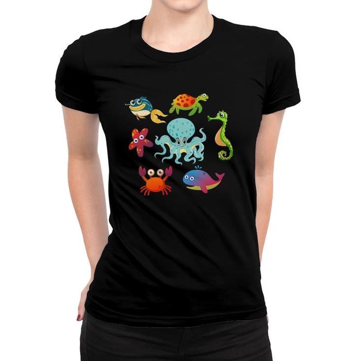 Starfish Crab Whale Octopus Sea Animals Print Toddlers Gift Women T-shirt
