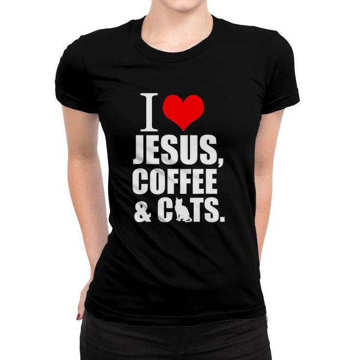 Storecastle I Love Jesus Christian Coffee And Cats Gift Women T-shirt