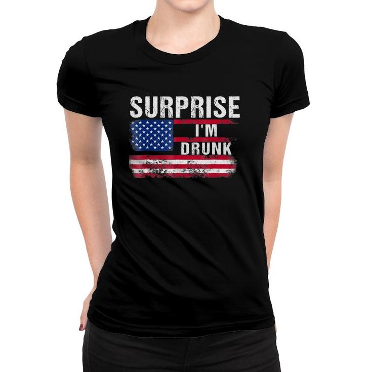 Surprise I'm Drunk Funny American Flag Drinking Women T-shirt