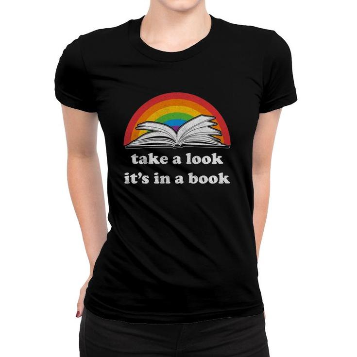 Take A Look It's In A Book Reading Vintage Retro Rainbow Pullover Women T-shirt